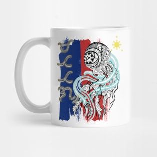 Philippine Flag-Tribal line Art Jellyfish / Baybayin word Matatag (Tough/Stable) Mug